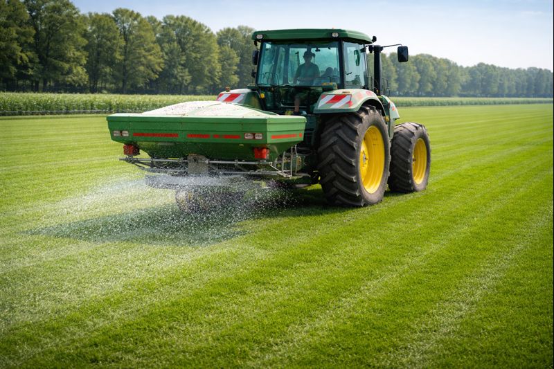 Od siewu do wycinki trawy cz4: traktor rozsiewający nawozy na plantacji trawy