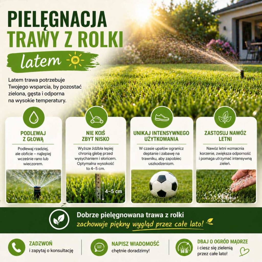 Pielęgnacja trawy z rolki latem – podlewanie i koszenie trawnika w czasie upałów