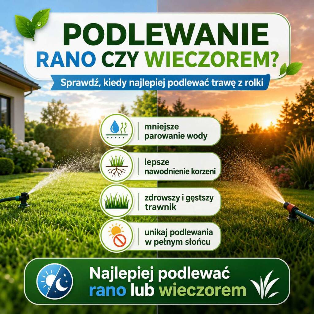 Podlewanie rano czy wieczorem – porównanie najlepszej pory nawadniania trawy z rolki w ogrodzie