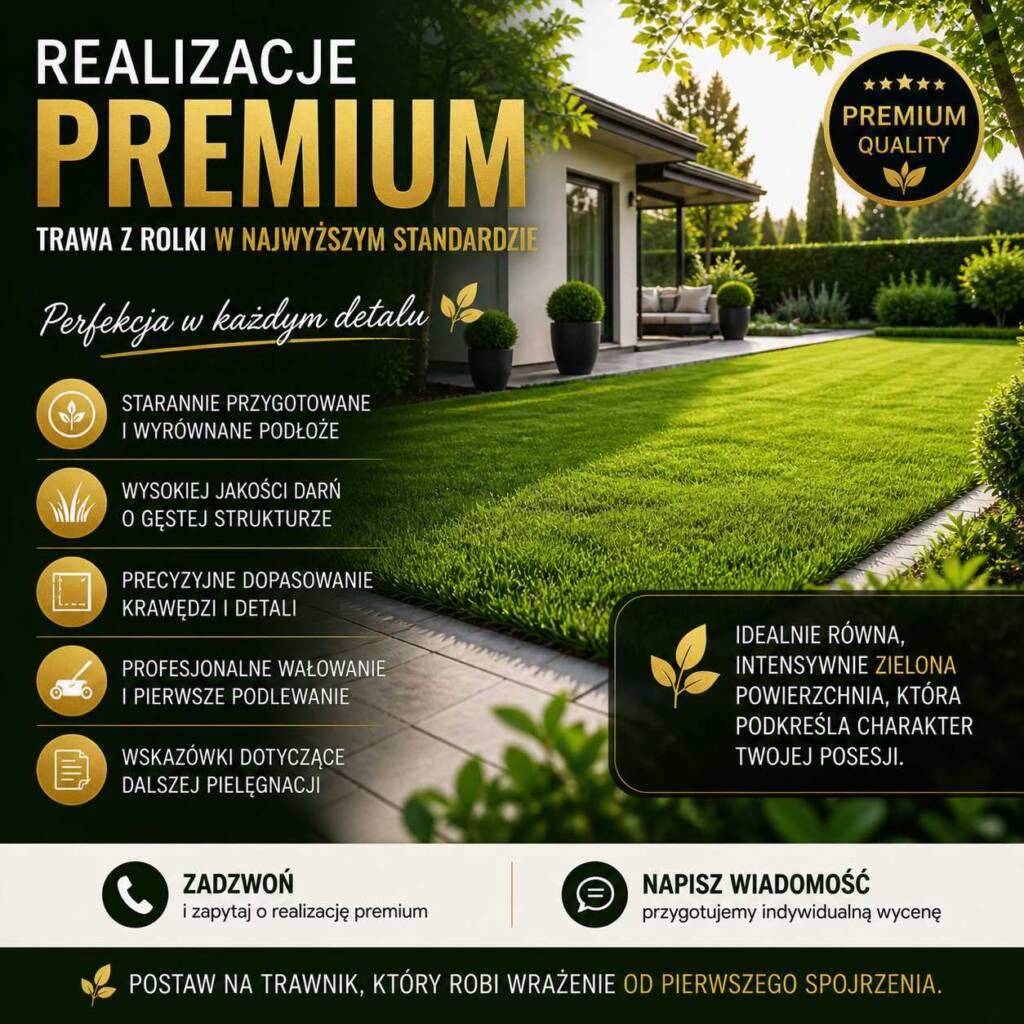 Realizacje premium trawy z rolki – idealnie równy, intensywnie zielony trawnik przy nowoczesnej posesji