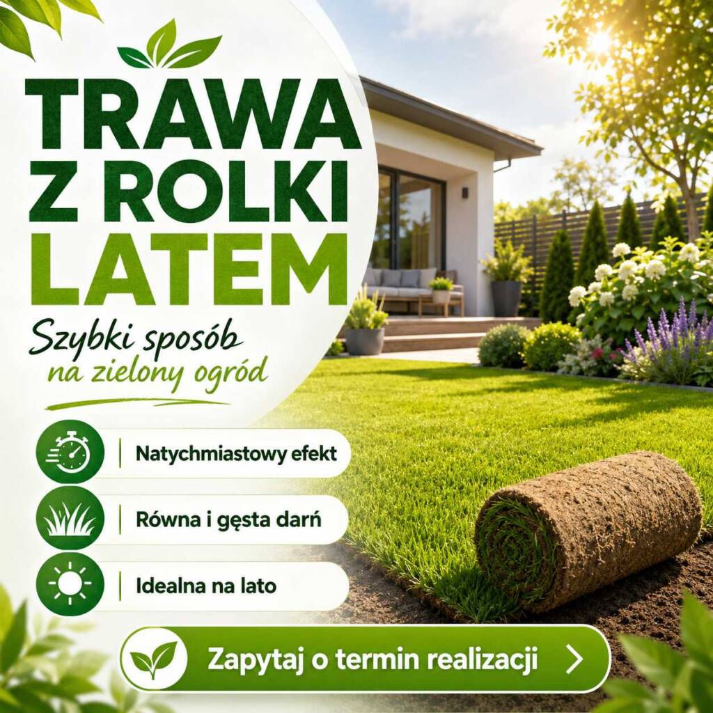 Trawa z rolki latem – zielony trawnik w ogrodzie, szybka metamorfoza przestrzeni wokół domu