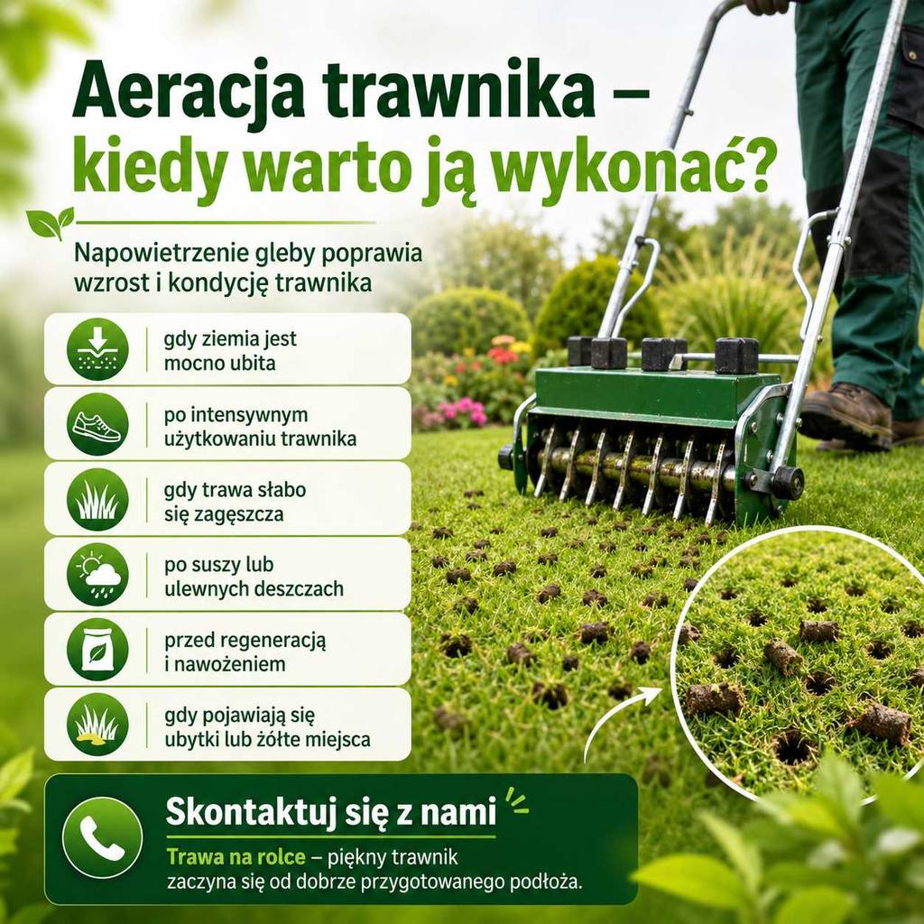 aeracja trawnika napowietrzanie darni poprawa dostępu powietrza i wody do korzeni regeneracja zielonego trawnika w ogrodzie