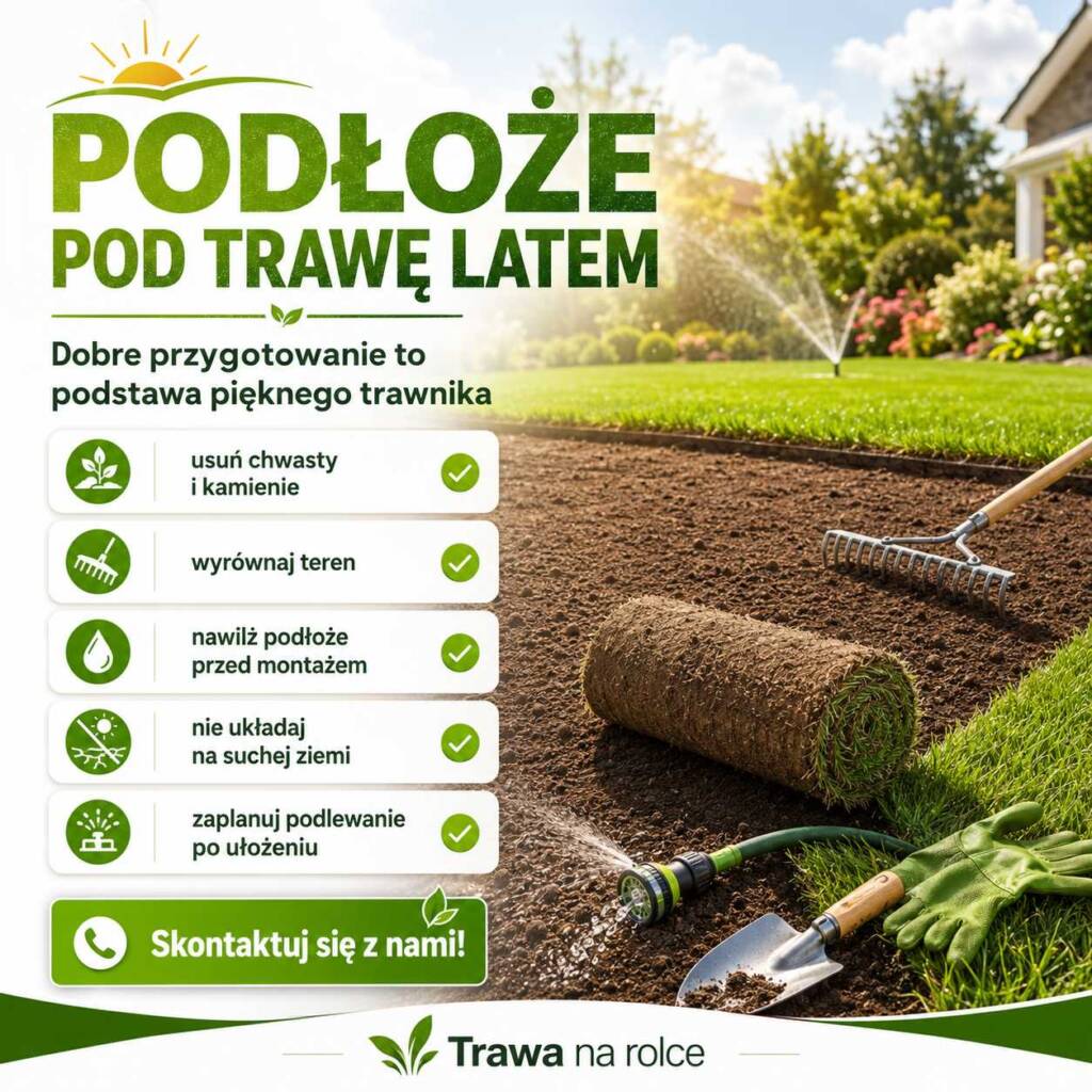 podłoże pod trawę latem przygotowanie terenu pod trawnik z rolki wyrównanie ziemi nawadnianie i pielęgnacja ogrodu
