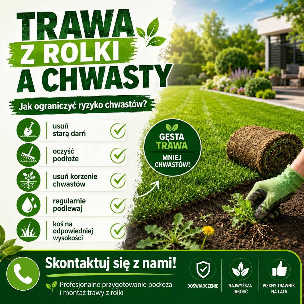 trawa z rolki a chwasty przygotowanie podłoża usuwanie chwastów i pielęgnacja zielonego trawnika w ogrodzie