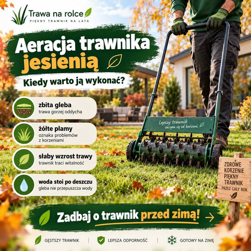 Jesienna aeracja trawnika – napowietrzanie gleby, poprawa dostępu wody i powietrza do korzeni oraz regeneracja darni przed zimą